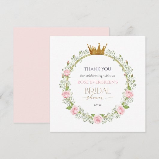 Blushing Romance: Rosa Rosen und Baby's Breathe Dankeskarte (Vorne/Hinten)