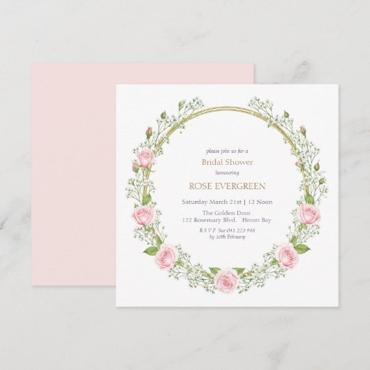 Blushing Romance: Rosa Rosen und Baby's Breathe Einladung (Vorne/Hinten)