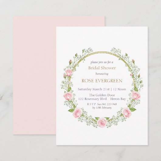 Blushing Romance: Rosa Rosen und Baby's Breathe Einladung (Vorne/Hinten)