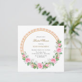 Blushing Romance: Rosa Rosen und Baby's Breathe in Einladung (Stehend Vorderseite)