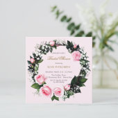 Blushing Romance: Rosa Rosen und Baby's Breathe in Einladung (Stehend Vorderseite)