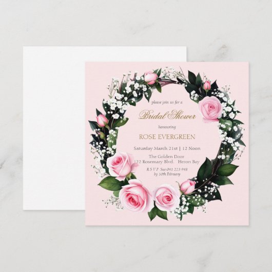 Blushing Romance: Rosa Rosen und Baby's Breathe in Einladung (Vorne/Hinten)