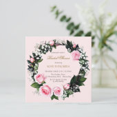 Blushing Romance: Rosa Rosen und Baby's Breathe in Einladung (Stehend Vorderseite)