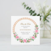 Blushing Romance: Rosa Rosen und Baby's Breathe Save The Date (Stehend Vorderseite)