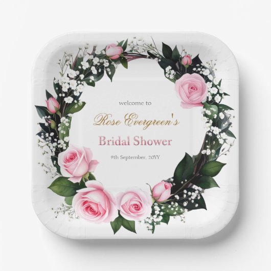 Blushing Romance: Rosenrosen-Brautparty Pappteller (Vorderseite)