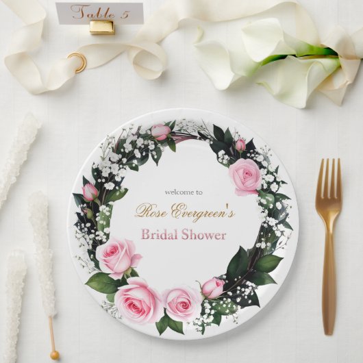Blushing Romance: Rosenrosen-Brautparty Pappteller (Hochzeit)