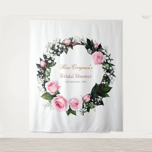 Blushing Romance: Rosenrosen-Brautparty Wandteppich (Vorderseite)