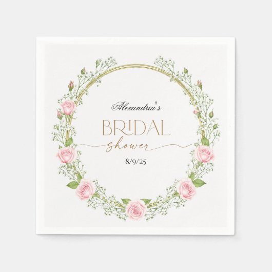 Blushing Romance: Roses & Baby's Breathe Serviette (Vorderseite)