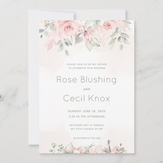 Blushing Rose 2 Wedding Invitation Suite Einladung (Vorderseite)