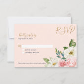 Blushing Rose Blush Pink Navy White Floral Wedding RSVP Karte (Vorderseite)