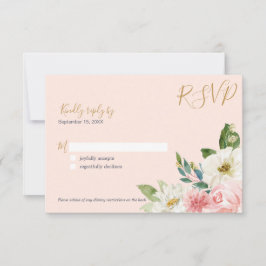 Blushing Rose Blush Pink Navy White Floral Wedding RSVP Karte