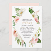 Blushing Rose Blush Pink und White Floral Wedding Einladung (Vorne/Hinten)