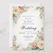 Blushing Rose Botanical Arch Wedding Einladung (Vorderseite)