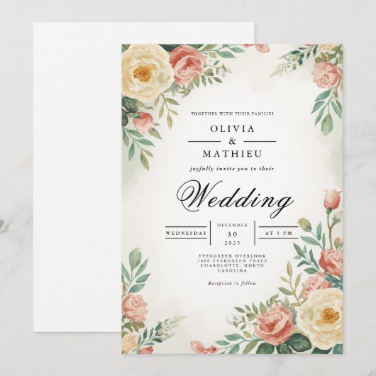 Blushing Rose Botanical Arch Wedding Einladung (Vorne/Hinten)