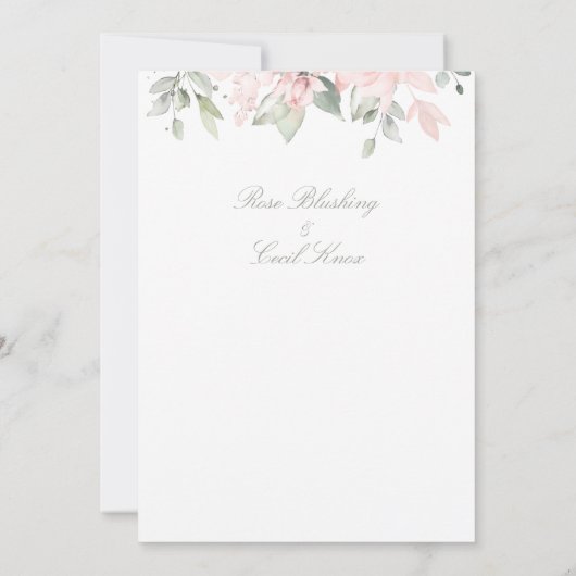 Blushing Rose Matte White Background Wedding Einladung (Rückseite)