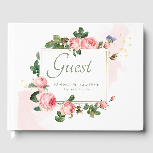 Blushing Rose Pink Floral Wedding Gästebuch (Vorderseite)