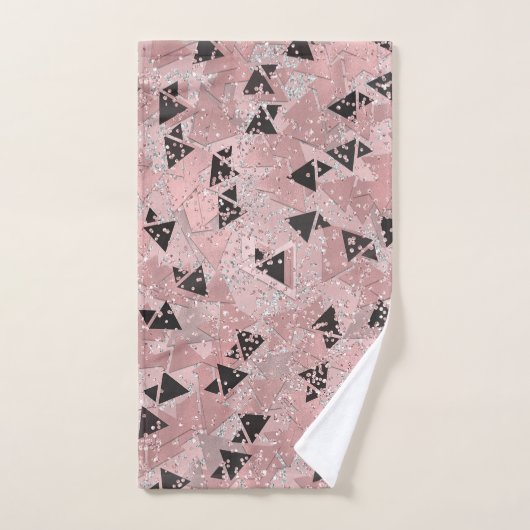 Blushing Rose Pink Gold & Black Triangle Muster Badhandtuch Set (Handtuch)