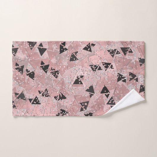 Blushing Rose Pink Gold & Black Triangle Muster Badhandtuch Set (Handtuch)