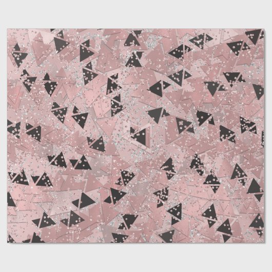 Blushing Rose Pink Gold & Black Triangle Muster Geschenkpapier (Flach)