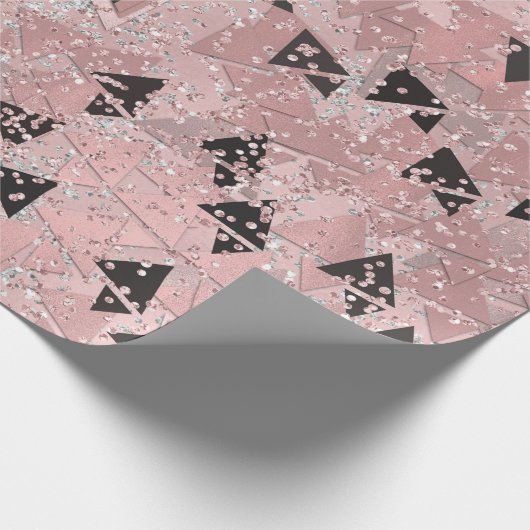 Blushing Rose Pink Gold & Black Triangle Muster Geschenkpapier (Ecke)