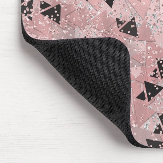 Blushing Rose Pink Gold & Black Triangle Muster Mousepad (Ecke)