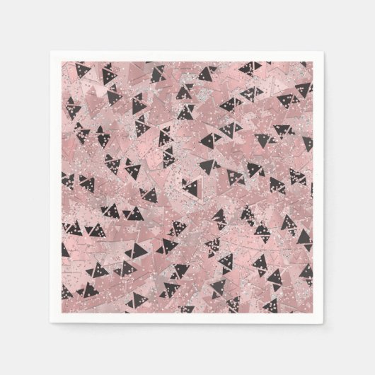 Blushing Rose Pink Gold & Black Triangle Muster Serviette (Vorderseite)