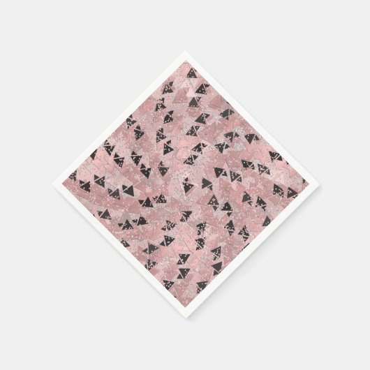 Blushing Rose Pink Gold & Black Triangle Muster Serviette (Ecke)