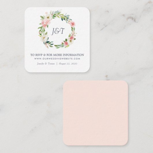 Blushing Rose Pink und White Floral Hochzeit Klein Begleitkarte (Vorne/Hinten)
