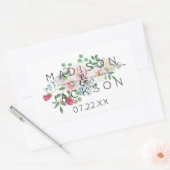 Blushing Rose Watercolor Floral Wedgram Rechteckiger Aufkleber (Umschlag)