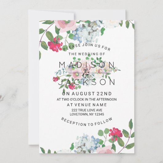 Blushing Rose Watercolor Hochzeitseinladungen Einladung (Vorderseite)