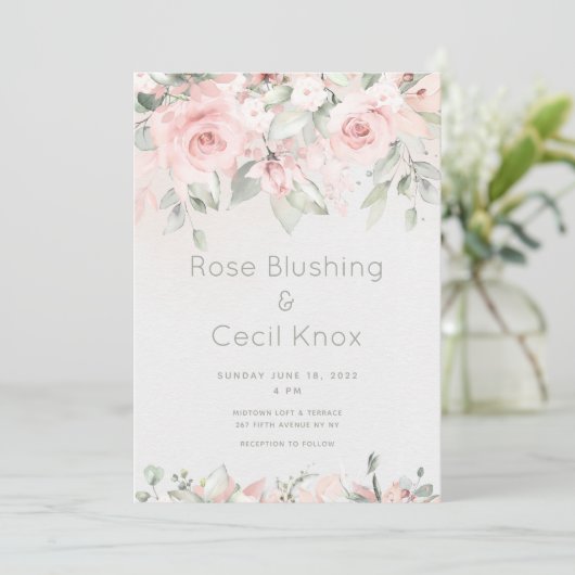 Blushing Rose Wedding Invitation Suite Einladung (Stehend Vorderseite)