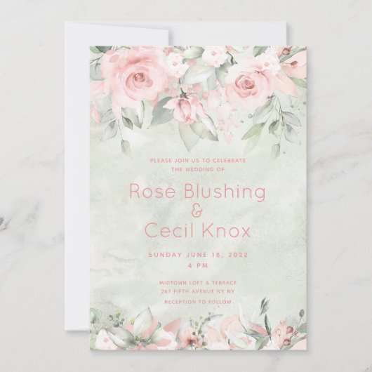 Blushing Rose Wedding Invitation Suite Einladung (Vorderseite)