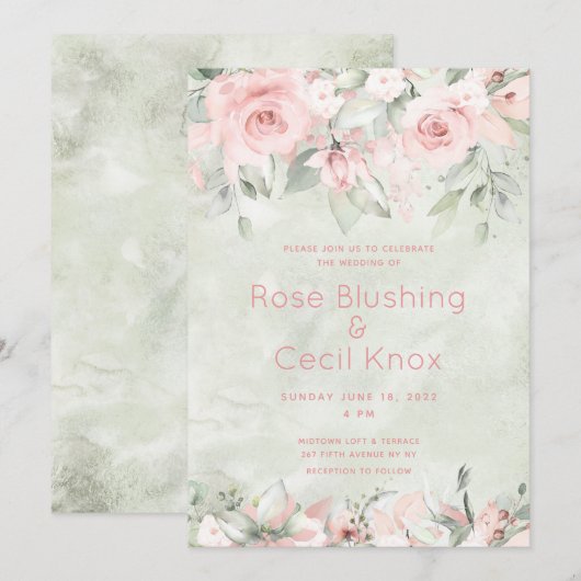 Blushing Rose Wedding Invitation Suite Einladung (Vorne/Hinten)