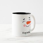 Blushing Snowman Gesicht Personalisiert Name Holid Zweifarbige Tasse (VorderseiteRechts)