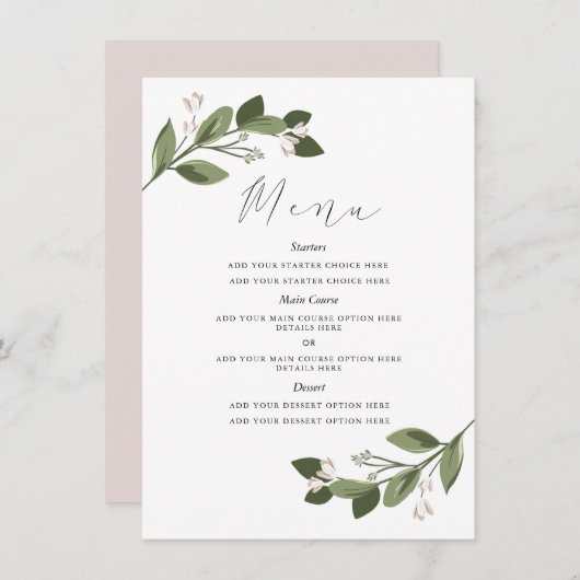 Blushing Sprigs Menu Card mit rosa Zurück Menükarte (Vorne/Hinten)