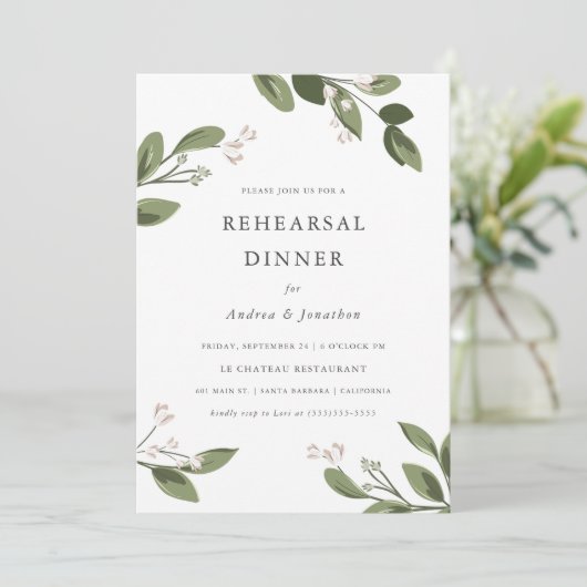 Blushing Sprigs Probe Dinner Einladung (Stehend Vorderseite)