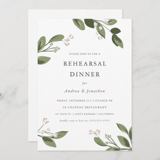 Blushing Sprigs Probe Dinner Einladung (Vorne/Hinten)