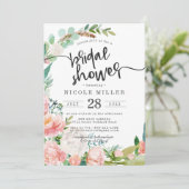 Blushing Summer Floral Bridal Dusche Einladung (Stehend Vorderseite)