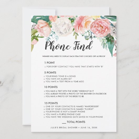 Blushing Summer Floral Doppelseitiges Brautparty Einladung (Rückseite)