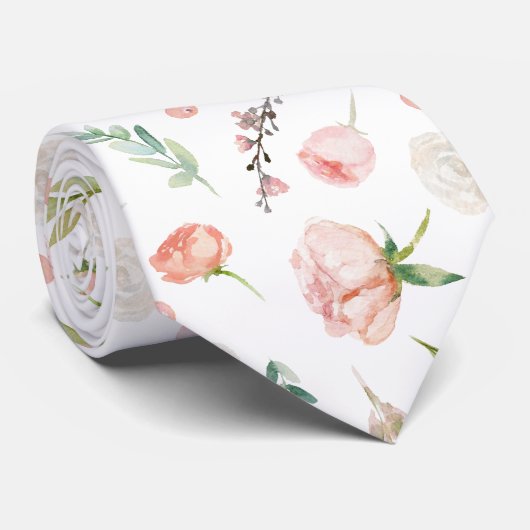 Blushing Summer Floral Watercolor Blume Neck Tie Krawatte (Gerollt)