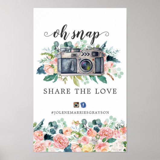 Blushing Summer Floral Wedding Hashtag Sign Poster (Vorne)