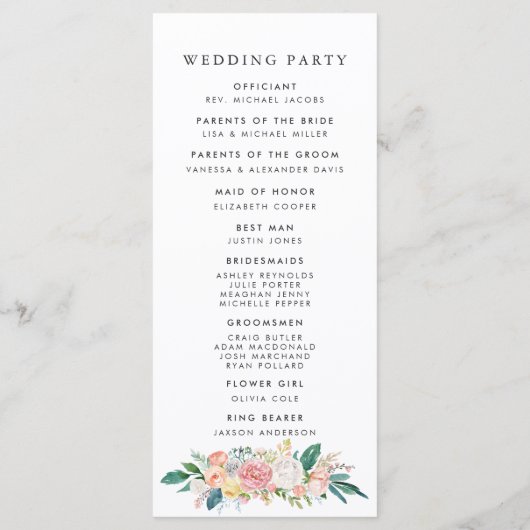 Blushing Summer Floral Wedding Program Programm (Rückseite)