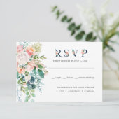 Blushing Summer Floral Wedding RSVP w/food Karte (Stehend Vorderseite)