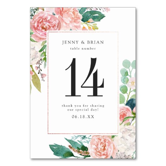 Blushing Summer Floral Wedding Tischnummer (Rückseite)
