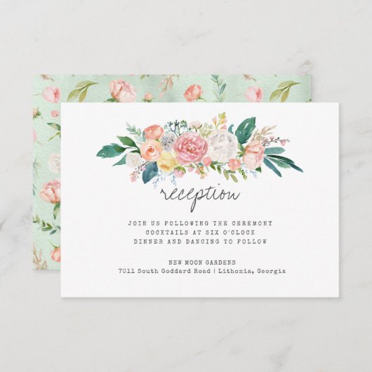 Blushing Summer Floral Wedeption Einladung (Vorne/Hinten)