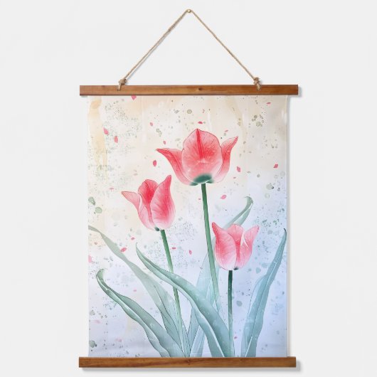 Blushing Tulip Elegance Wandteppich Mit Holzrahmen (Vorderseite)