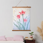 Blushing Tulip Elegance Wandteppich Mit Holzrahmen (Schlafzimmer)