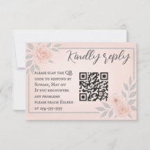 Blushing Vows QR Code Wedding RSVP Card