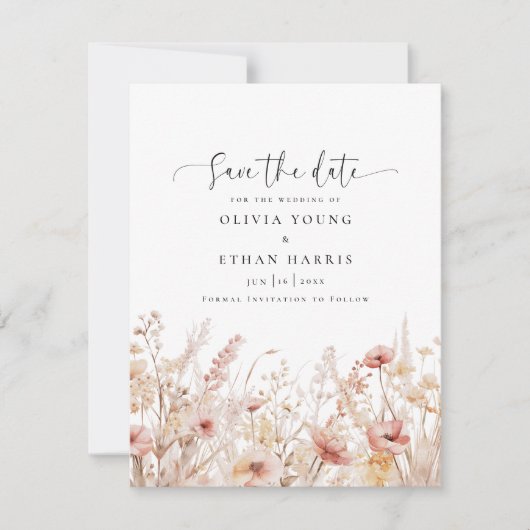 Blushing Wildblumen Hochzeit Save The Date (Vorderseite)