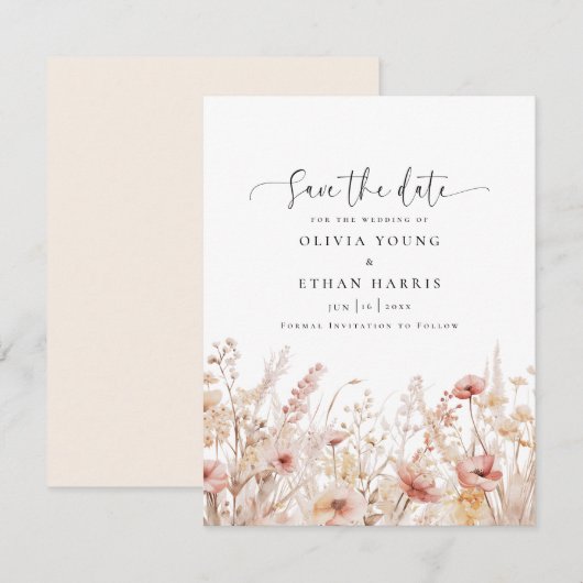 Blushing Wildblumen Hochzeit Save The Date (Vorne/Hinten)